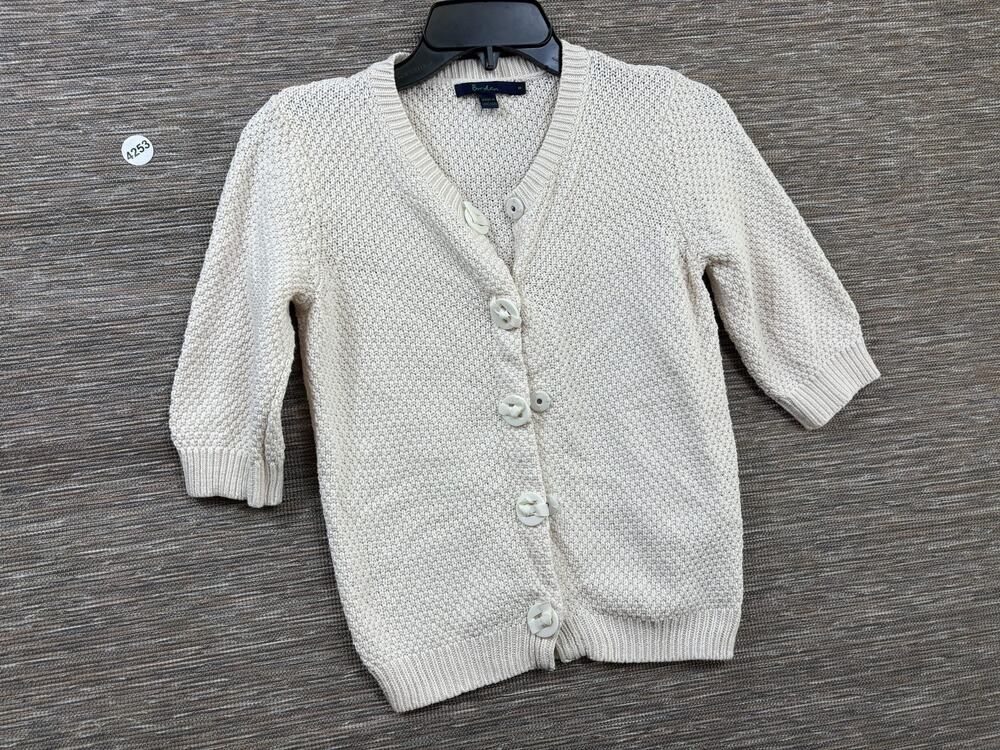 Boden Cardigan Sweater Womens size 8 White Cotton Button Front V Neck